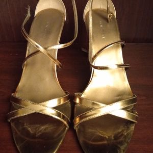 Bronze, scrappy sandal w/ 2-inch heel.